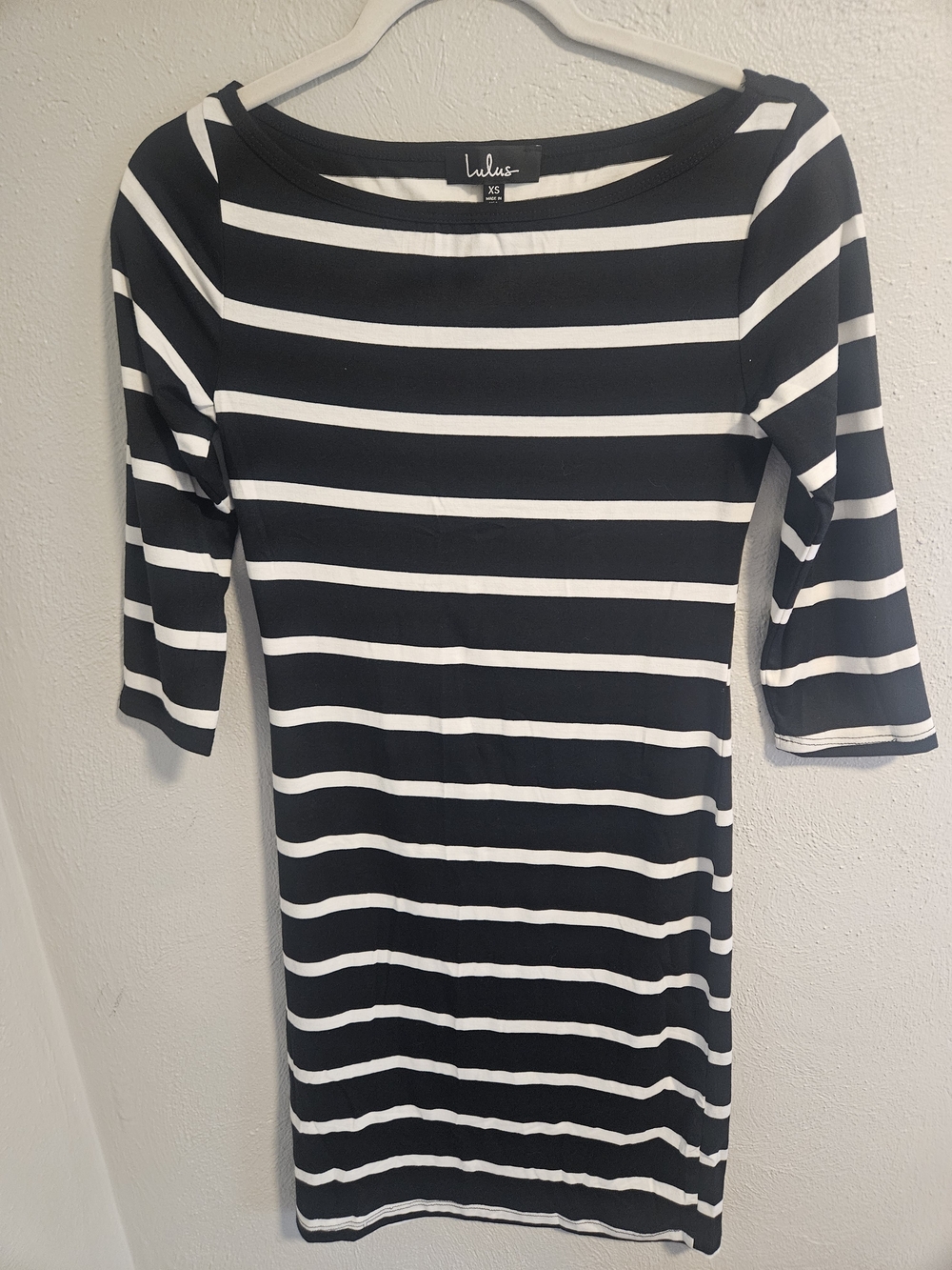 Lulu's Black and White Striped Boatneck Midi Dress